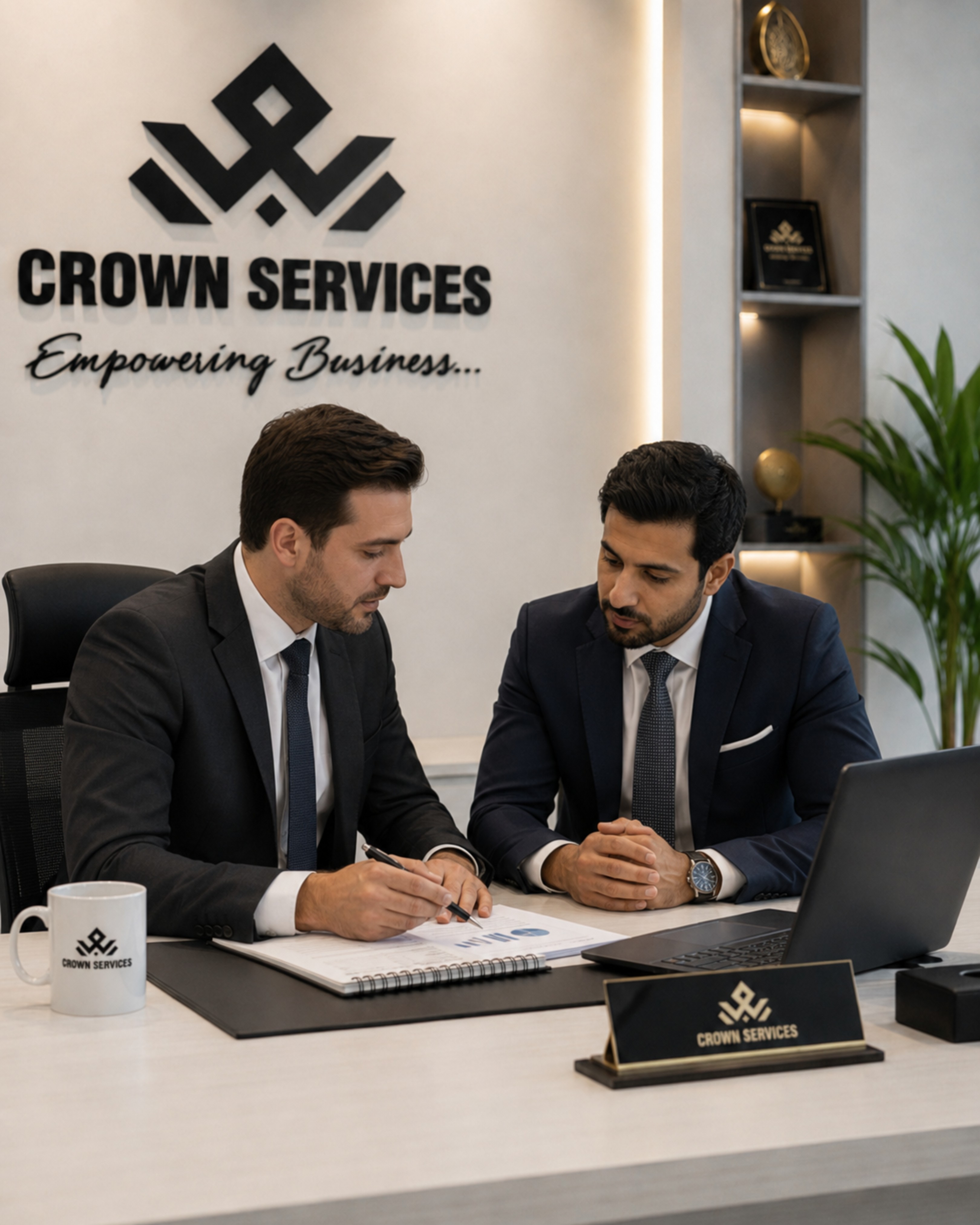 Crown Services consultants reviewing a client's business plan